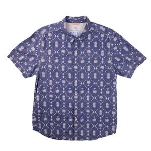 Tommy Bahama Relax Button Up Shirt Men's Large Blue Printed Short Sleeve